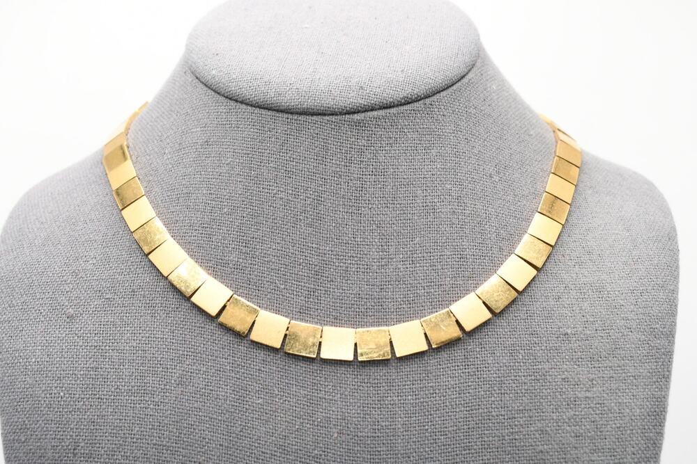 Vintage Monet Gold Tone Choker Necklace Matte Square Link 16”